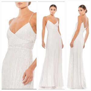 New MAC DUGGAL (10817) White Sequin & Silver Beads Spaghetti Strap Gown Wn's (8)